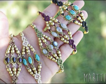 Turquoise Macramé Bracelet with Brass Beads | Handmade Boho Chic Bracelet