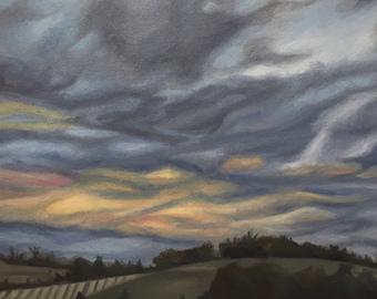 Impresión de pintura de paisaje, arte dramático del cielo