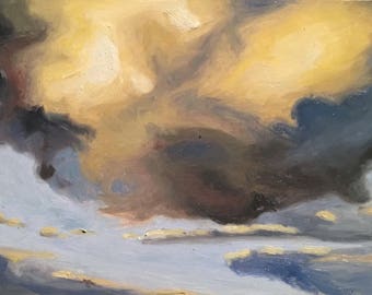 Impresión artística de paisaje de nubes - Pintura firmada del cielo con realismo