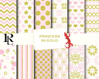 Pink gold Digital Paper - gold pink Background - gold pink texture - princess digital paper- gold glitter paper - pink paper