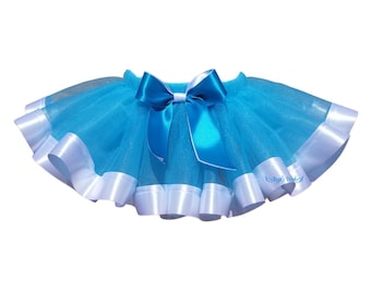 Handmade Blue Tulle Tutu Skirt White Satin Ribbon Girls Photo Prop Birthday NWOT