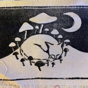 Mushroom Cat Patch | Witchy Art | Linocut Patch