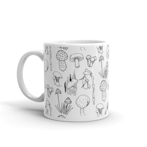 Mushroom Mug | Cottagecore Art | Black and White Cup | Tattoo Flash