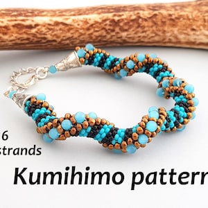 16 strands Beaded Kumihimo Bracelet Tutorial Pattern PDF Layout Braid Turquoise Rope Twisted Spiral Seed Beads Bohemian Party Feminine