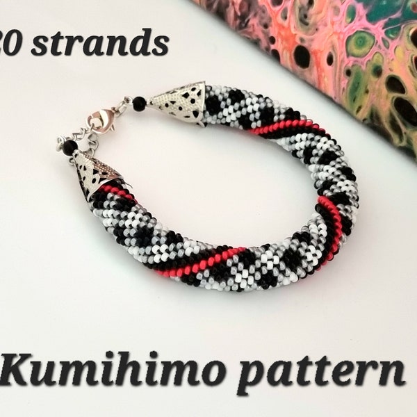 20 Strand Beaded Kumihimo Pattern Tutoriel PDF Téléchargement instantané Noir et Blanc Tartan Classique Bracelet Élégant Tressé Perle de Rocaille Bijoux