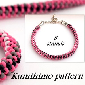 8 strand Beaded Kumihimo Pattern Tutorial Seed Bead Bracelet Pink Snake PDF Instructions Step By Step Friendship Braid Bead Rope