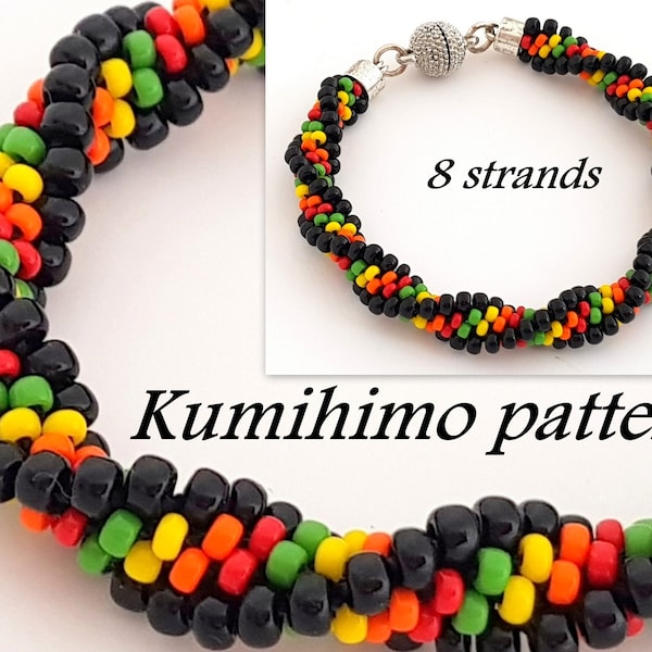 Nativo americano 8 hebras con cuentas Kumihimo Patrón Tutorial Semilla Pulsera de cuentas Ondulada Espiral retorcida Colorido Arco iris Étnico Tribal Boho Hippie