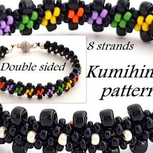Beaded Kumihimo Pattern and Tutorial 8 Strands Double Sided Seed Beads Braided Bracelet PDF Instant Download Bead Layout Rainbow Cuff