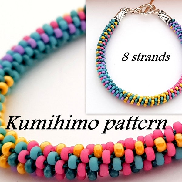 8 Strand Beaded Kumihimo Pattern Tutorial Colorful Seed Bead Bracelet Boho Hippi Ethnic Tribal Jewellery Instant Downloan Bead Layout