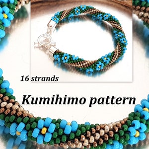 Pattern and Tutorial for 16 strands Beaded Kumihimo Bracelet Braid on a Round Disk