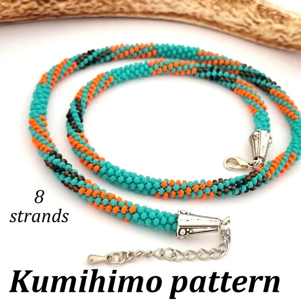 8 collar kumihimo con cuentas de pie o pulsera envolvente patrón PDF y tutorial descarga instantánea joyería de cuentas de semillas cuerda trenzada