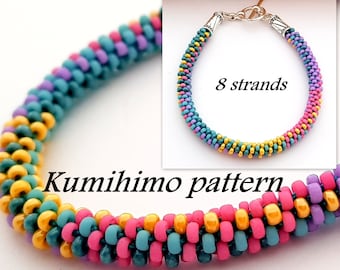 8 Strand Beaded Kumihimo Pattern Tutorial Colorful Seed Bead Bracelet Boho Hippi Ethnic Tribal Jewellery Instant Downloan Bead Layout