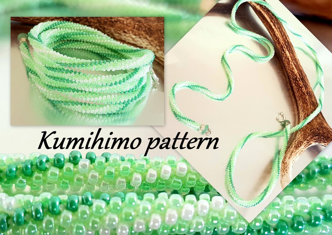 Strands Beaded Kumihimo PDF Tutorial Pattern Green Stripes