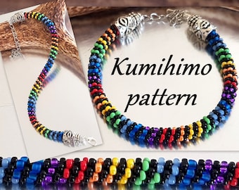 Rainbow Seed bead Bracelet Kumihimo 8 strands Pattern Tutorial PDF Layout Loading Braiding Instruction Boho Hippie Summer Beach Colourful