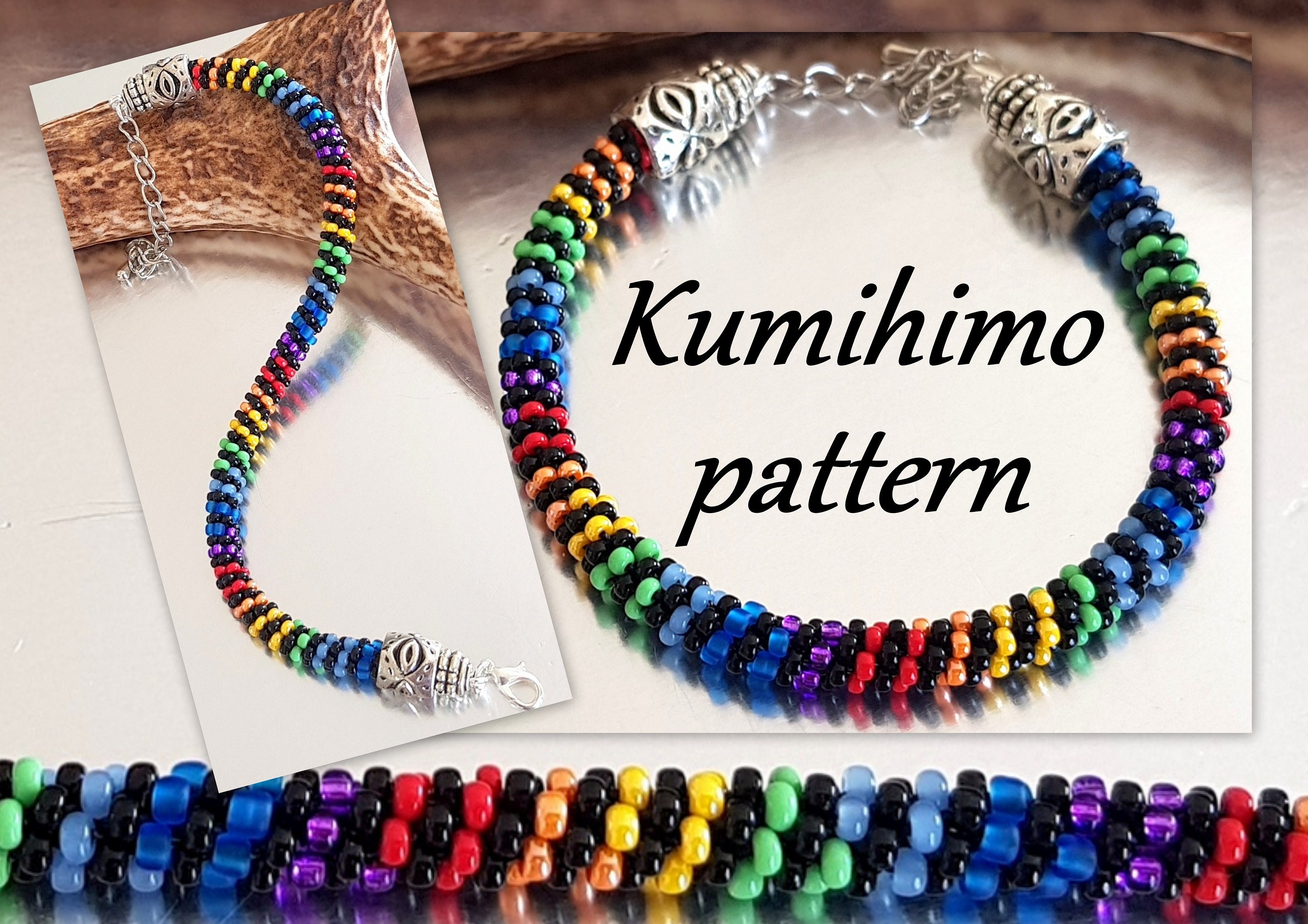 Rainbow Seed bead Bracelet Kumihimo 8 strands Pattern Tutorial Etsy
