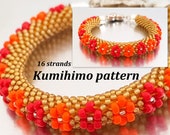 16 Strand Beaded Kumihimo Bracelet Pattern Tutorial PDF Download Flowers Seed Beads Braid Rope Summer Unique Beadwork Ethnic Tribal