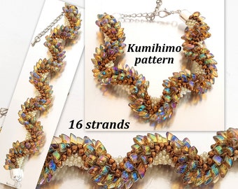 16 strands Beaded Kumihimo Bracelet PDF Pattern Tutorial Loading Braiding  Yellow Twisted Spiral Zigzag Snake Unique Bohemian