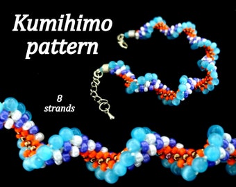 Pulsera retorcida ondulada en espiral kumihimo con cuentas Patrón PDF y tutorial Trenza de 8 hebras Descarga instantánea Instrucciones paso a paso