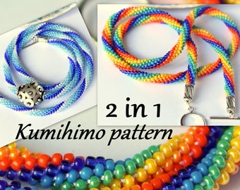 Kumihimo Pattern and Tutorial PDF loading Instruction Stripes Rainbow Necklaces 2 in 1 Seed Beads Jewellery Beaded Braiding