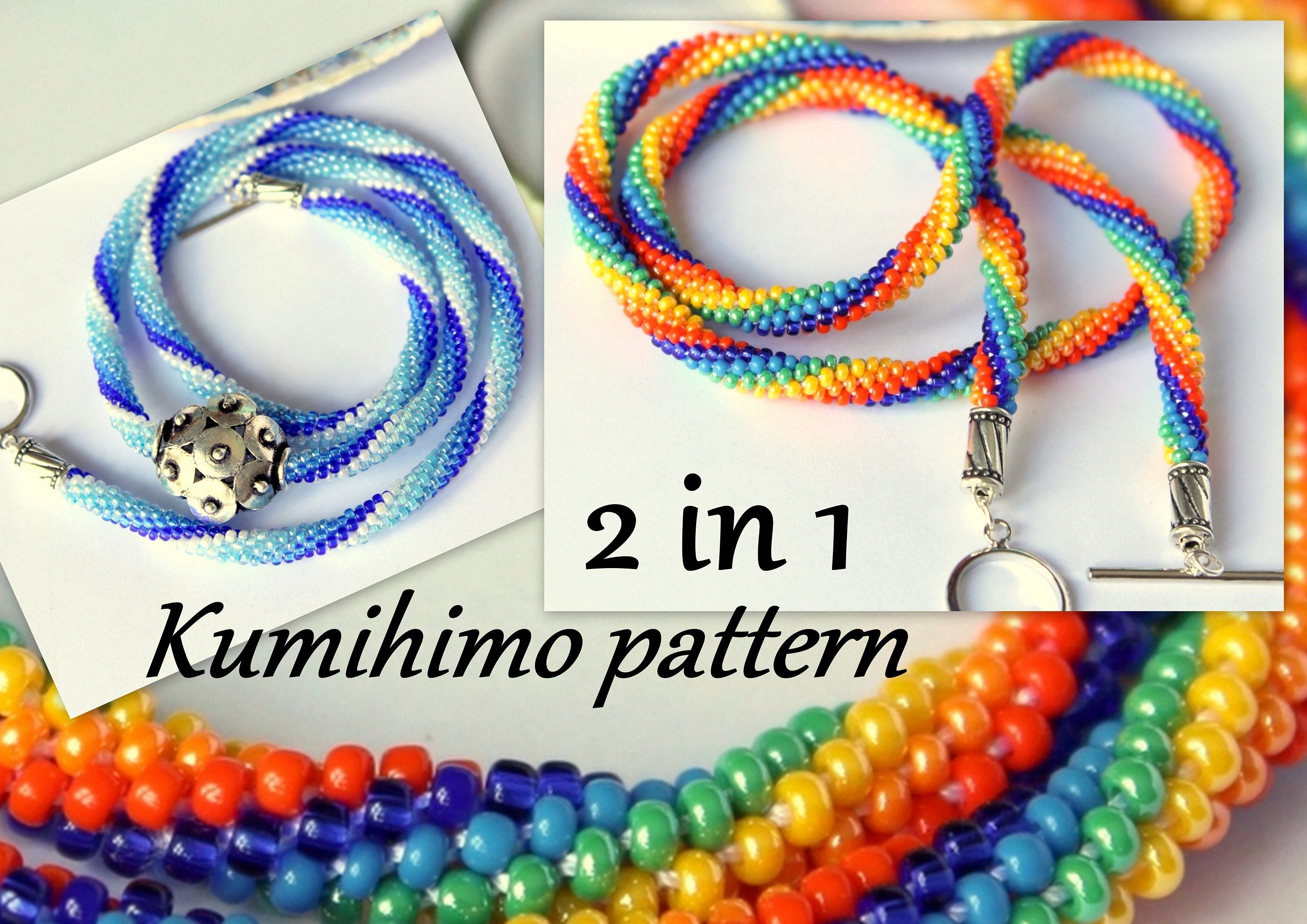 Kumihimo Pattern and Tutorial PDF Loading Instruction Stripes Rainbow  Necklaces 2 in 1 Seed Beads Jewellery Beaded Braiding 