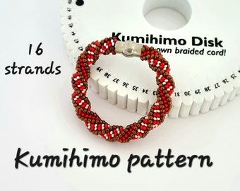Patrón kumihimo con cuentas de 16 hebras y tutorial pulsera de cuentas de semillas en espiral retorcida ondulada PDF descarga instantánea joyería trenzada boho