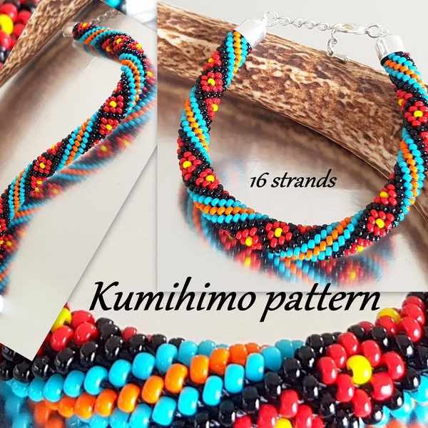 Kumihimo Pattern and Tutorial PDF Loading Braiding Instruction Native American Bracelet Boho Hippie Summer Colourful Seed Beads Rope Ethnic