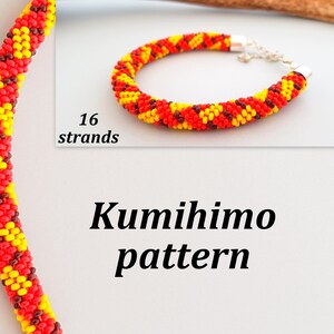 16 strands Beaded Kumihimo Bracelet Full Tutorial and Pattern Seed Beads PDF downlowd Red and Yellow Crossing Lines Plaid