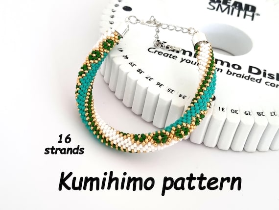 16 strand beaded kumihimo bracelet PDF pattern and full tutorial seed bead braided rope instant download artisan bead jewelery