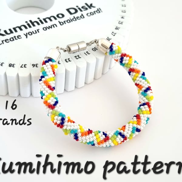 16 strand Beaded Kumihimo Bracelet Pattern and Tutorial PDF file Instant download Colorful seed bead Jewelry Braided Rope