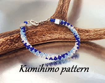 Kumihimo Pattern and Tutorial PDF Loading Instruction Beaded Bracelet Blue White Stripes 8 Strands Kongo Gumi Braid