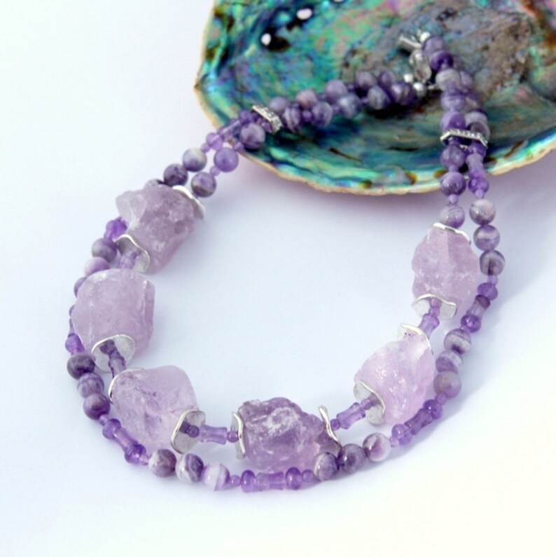 Double strand Amethyst Necklace Lilac Purple Natural Stone Etsy