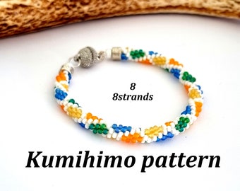 Pulsera de cuentas de semillas Kumihimo con cuentas de 8 hebras Patrón PDF y tutorial Descarga instantánea Trenza de cuerda de cuentas multicolores