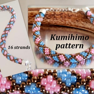Tutorial per bracciale Kumihimo con perline a 16 fili Tutorial PDF Caricamento Istruzioni per intrecciare Perline Blu Rosa Gioielli Boho per feste