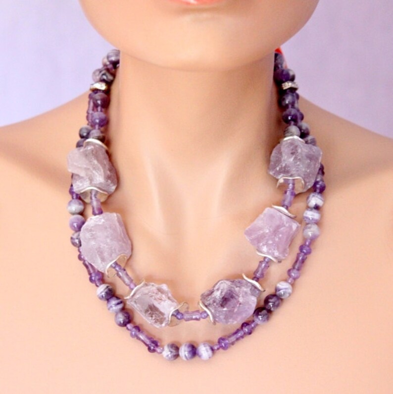 Double strand Amethyst Necklace Lilac Purple Natural Stone Etsy
