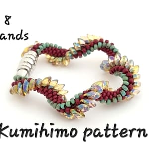 8 strand beaded Kumihimo Spiral Bracelet Pattern and Tutorial PDF instant download gold and brown seed bead braid rope boho hippie style