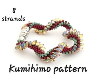 8 hebras con cuentas Kumihimo espiral pulsera patrón y tutorial PDF descarga instantánea oro y marrón semilla cuentas trenza cuerda boho hippie estilo