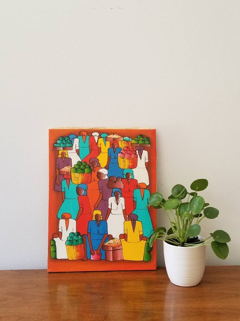 African Art Haiti African Women Vintage Original Oil Painting Haitian Art Africa