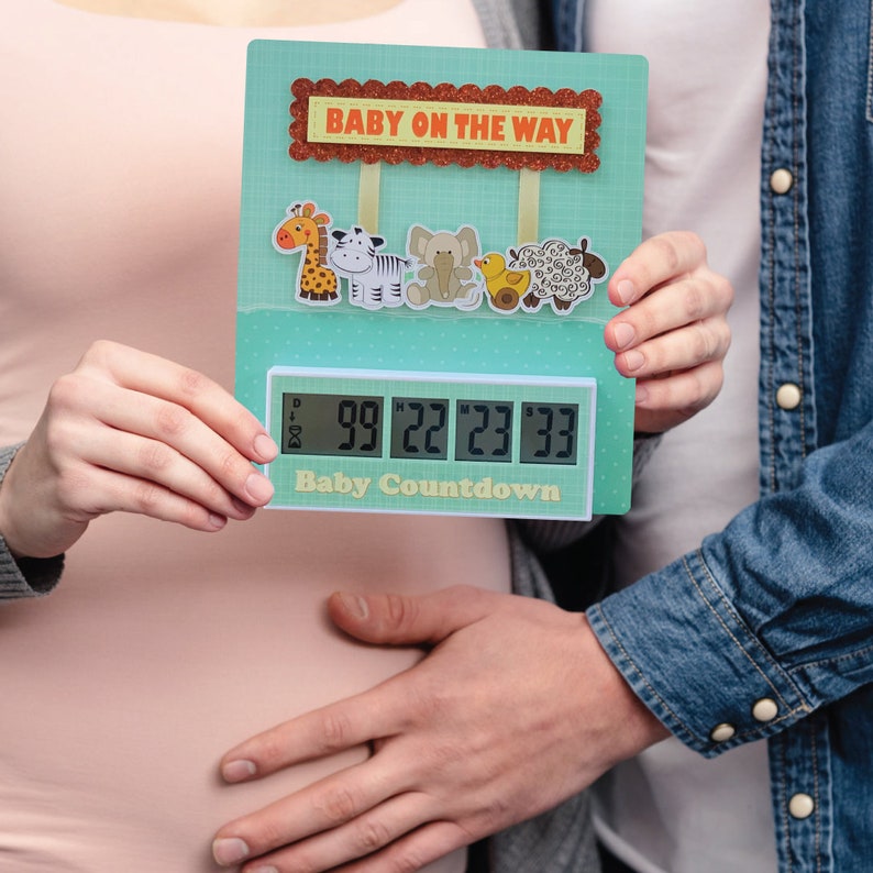 Baby Due Date Countdown Clock on an Embellished Card Etsy