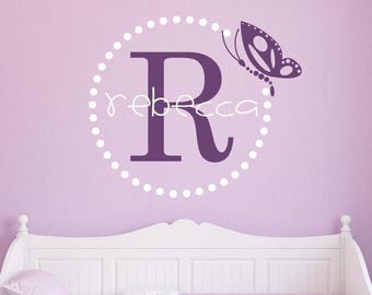 Personalized Dot Butterfly Wall Decal for Nursery Kids Kids Decals ~ Butterfly Wall Decals ~ Butterfly Decor ~ Kids Teen Decal ~ mono118