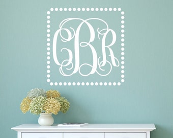 Monogram Script Dot Square Decal LARGE Wall Decal - Monogram Wall Decal - Custom Wall Decal - Wedding Monogram Decal - Fancy Wall Decal m243