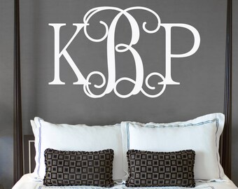 Monogram Decal LARGE Wall Decal -Elegant Wall Decal - custom wall decal - fancy monogram decal - vine wall decal -monogram wall Decal m116