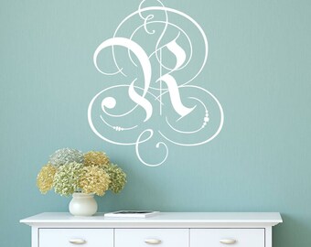 Royal Initial Monogram Wall Decal | Fancy Swirly Vinyl Sticker | Wedding Home Nursery Monogram Wall Sticker | Choose Color mono012