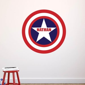 Personalized Captain America Inspired Wall Decal Choose vinyl colors and fonts Super Hero stickers for kids, nursery boy decor child354