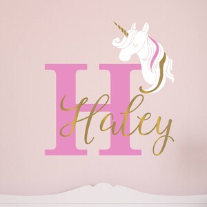 Unicorn Name Decal, Unicorn Wall Decal, Gold Wall Decal, Vinyl Name Decal, Wall Decal Nursery, Name Decals, Personalized unicorn decals c358