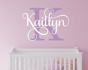 Any Name Fancy Wall Decal, Many Color Options, Gold Wall Decal, Dorm Room Monogram Sticker, Elegant Decal, Personalized Girl Decals c375
