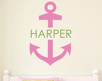 DORM Room Name Nautical Anchor Wall Decal, MORE font color options Anchor Wall Decal, GIRLS Nautical, Teen Wall Decals Many colors c230
