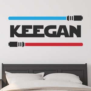 Personalized Star Wars Jedi Knight Vinyl Wall Decal | Light Sabers Teen, Kids Boy Room - Choose Colors  - c247