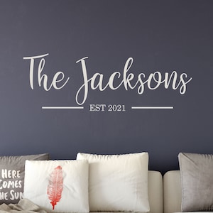 Custom Family Name Wall Decal with established date Wall hanging sign Personalized Script Last Name Decor Housewarming Gift   MSC107