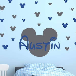Mickey Mouse with Name Wall Decal, Disney Inspired decor, Custom choose colors font for Nursery kids room Personalized Mickey head c524