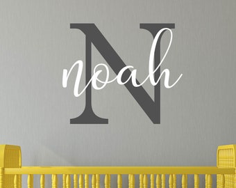 Name Initial Vinyl Wall Decals Choose Colors and font, Personalized custom for nursery, boy, girl, kids, dorm bedroom wall stickers mono500